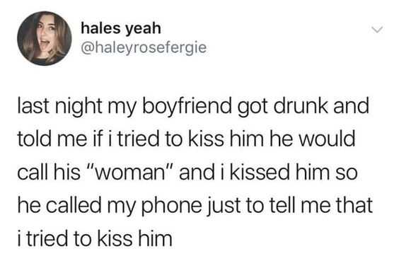 a woman is talking to a man about her boyfriend ' s kiss