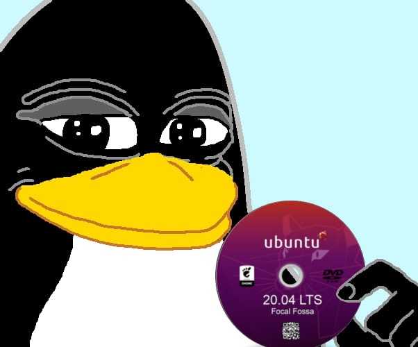 penguin with a cd in his hand and a video game disc in his hand