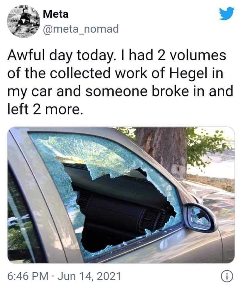 a tweet tweet with a broken window and a broken windshield