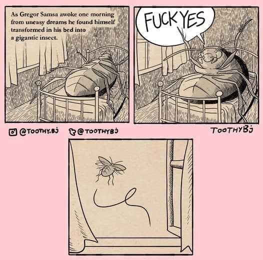 cartoon of a comic strip about a bug in a bed