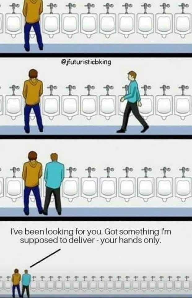 a cartoon of a man walking through a bathroom with a toilet