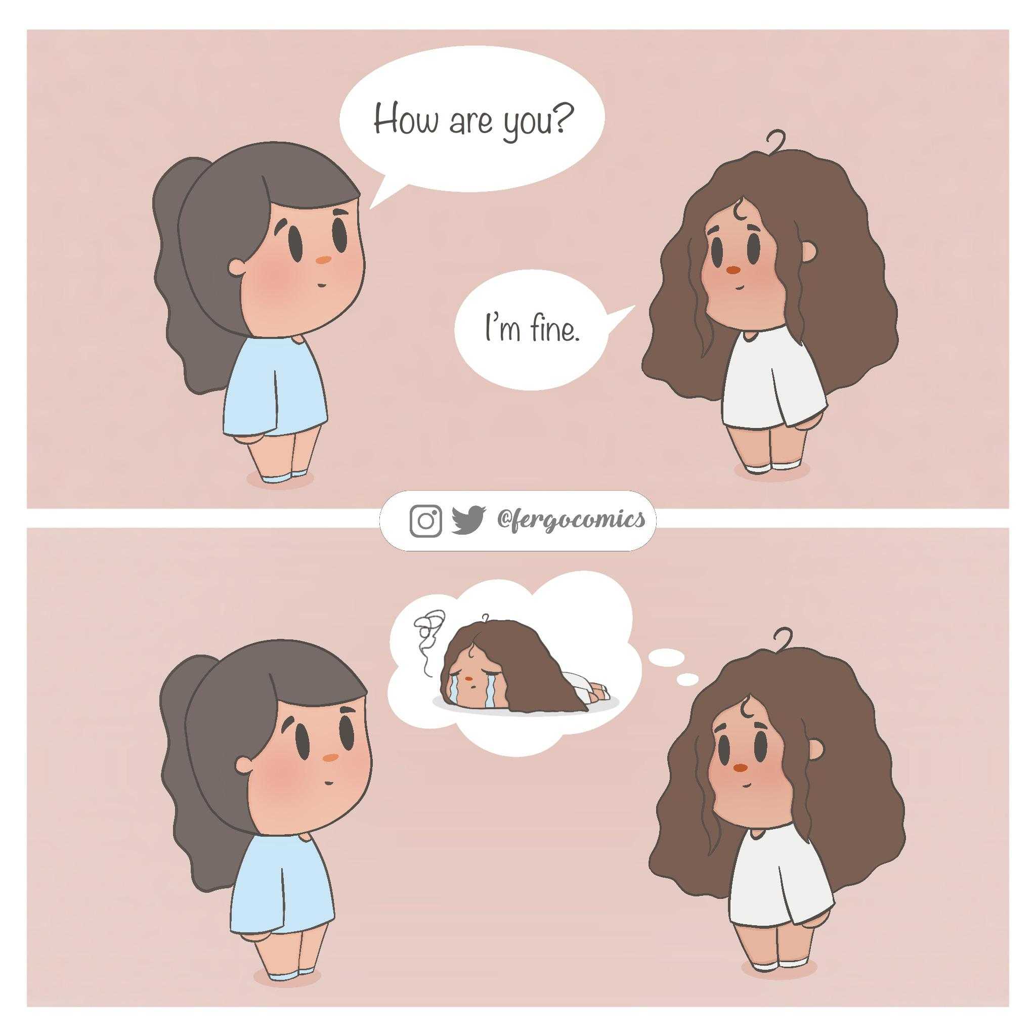 cartoon of a woman with a thought bubble saying how are you?