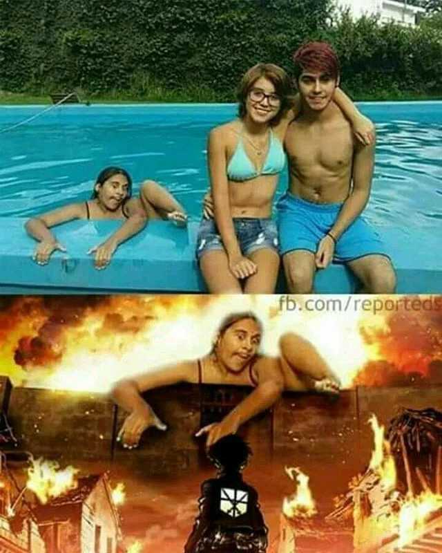 there are two pictures of a man and a woman in a pool