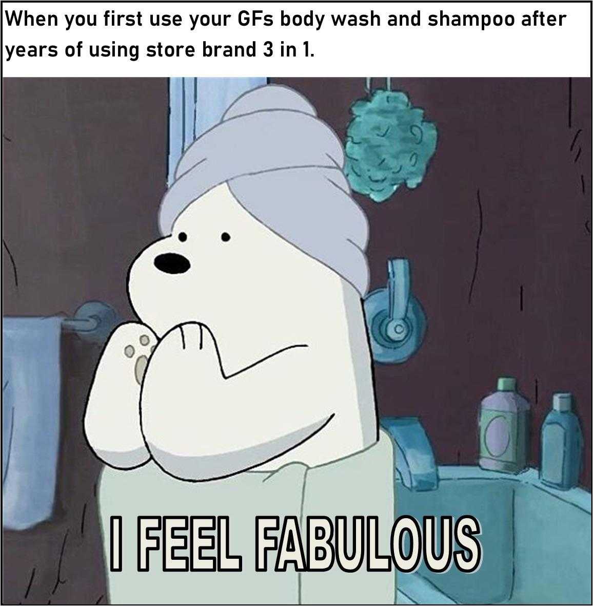 cartoon of a polar bear with a towel on his head