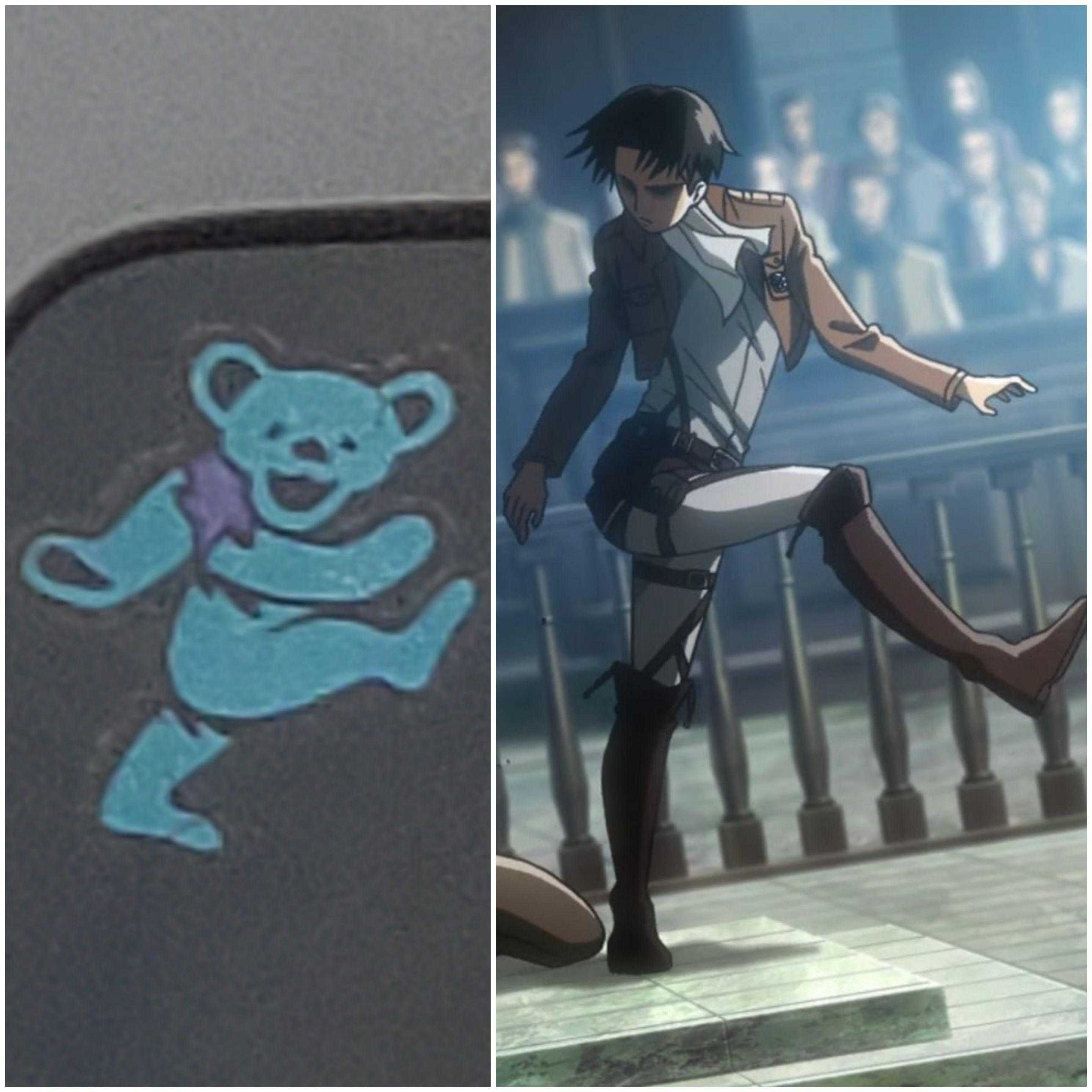 there are two pictures of a person with a bear on the back of a bag