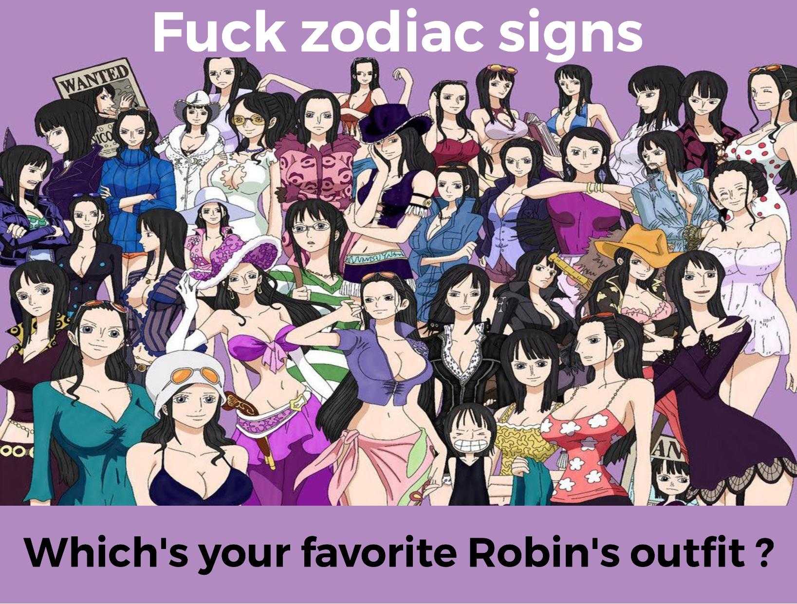 a group of women in different outfits with a sign that says fuck zodiac signs