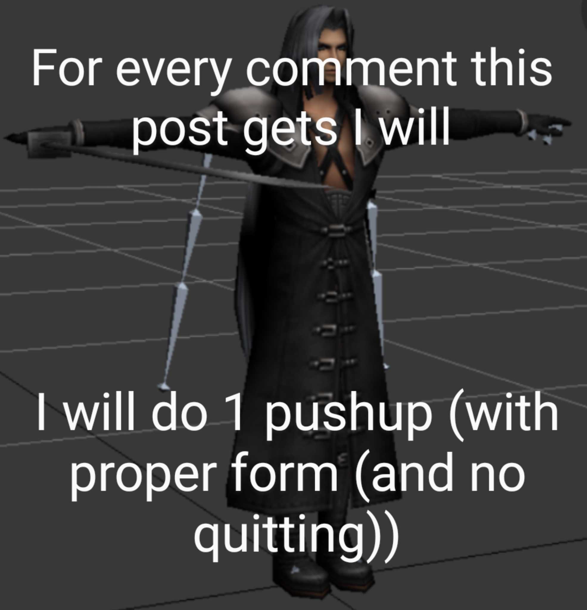 a close up of a person with a sword and a text that reads, for every comment this post gets