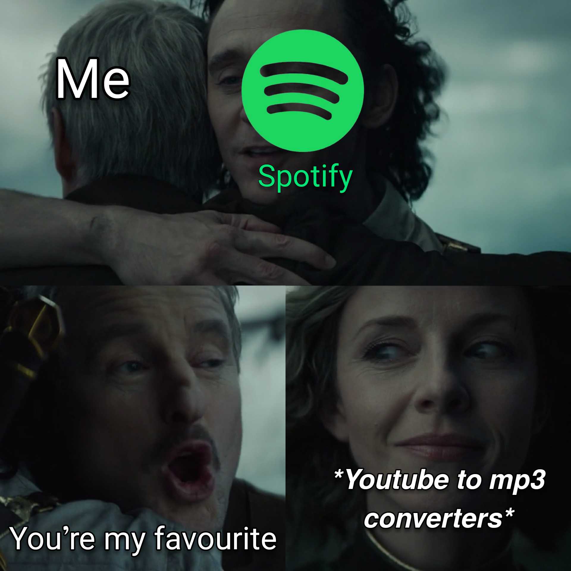 a couple of people that are hugging each other with spotify on them