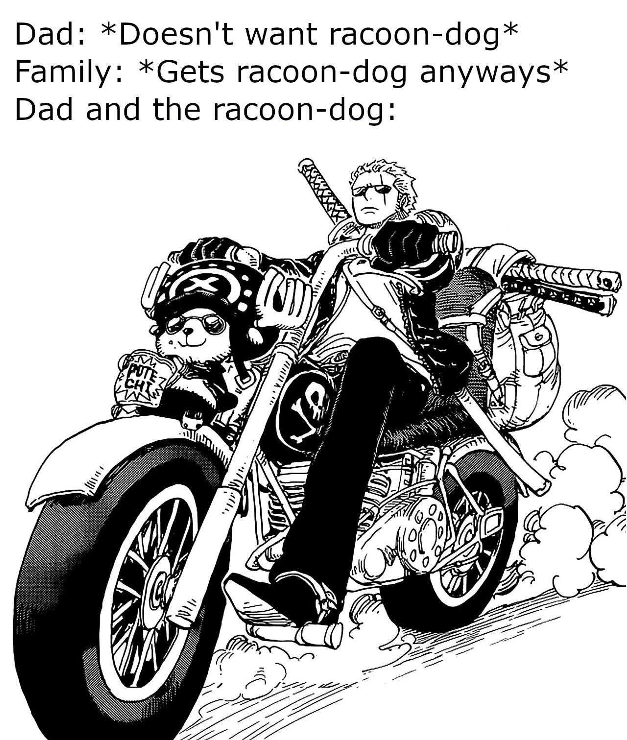 cartoon of a man riding a motorcycle with a dog on the back