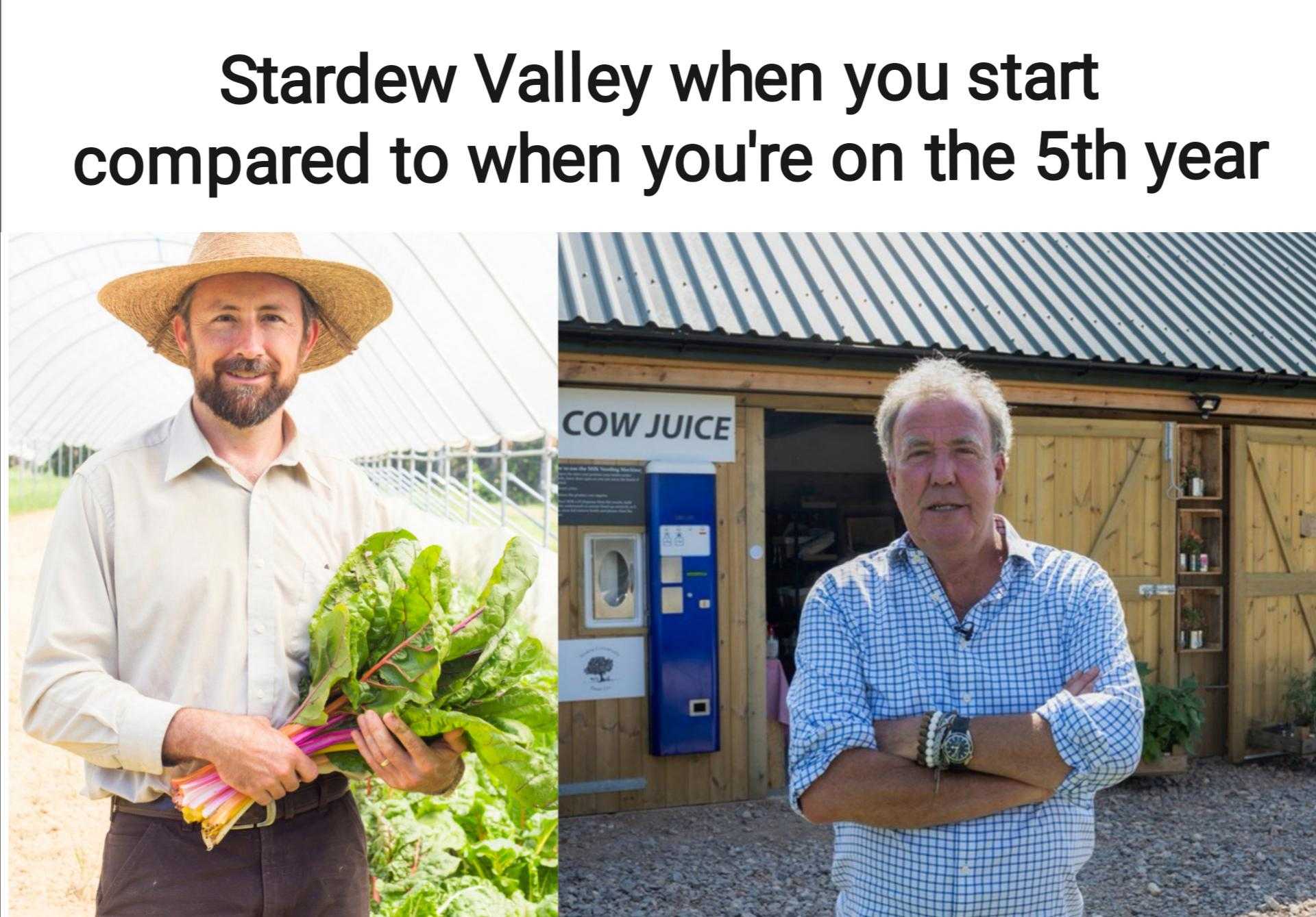 there are two men standing next to each other holding vegetables