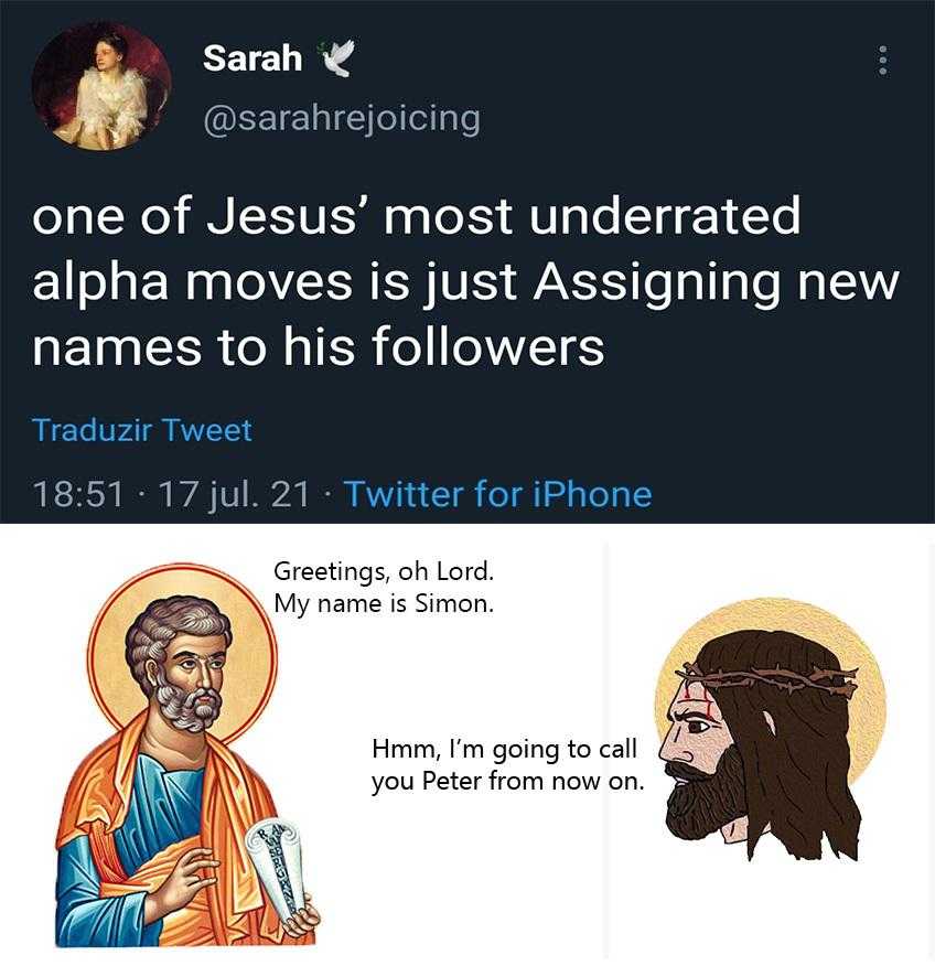 a screenshot of a tweet with a picture of jesus and a man