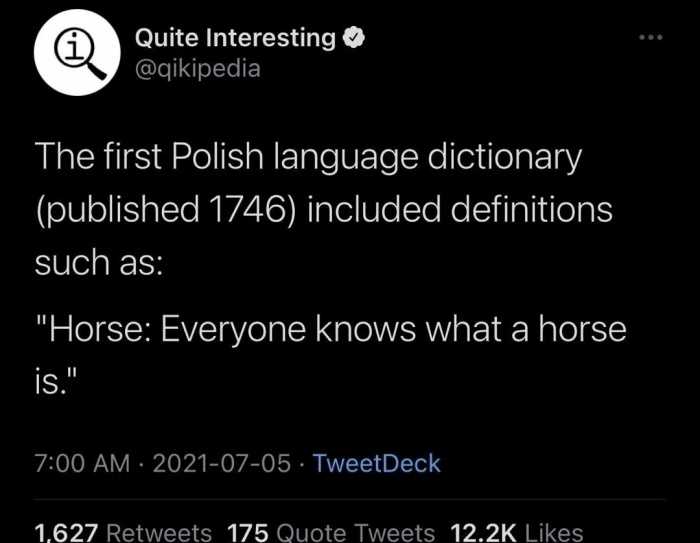 a tweet message from a twitter account about the first polish language dictionary published in the united states