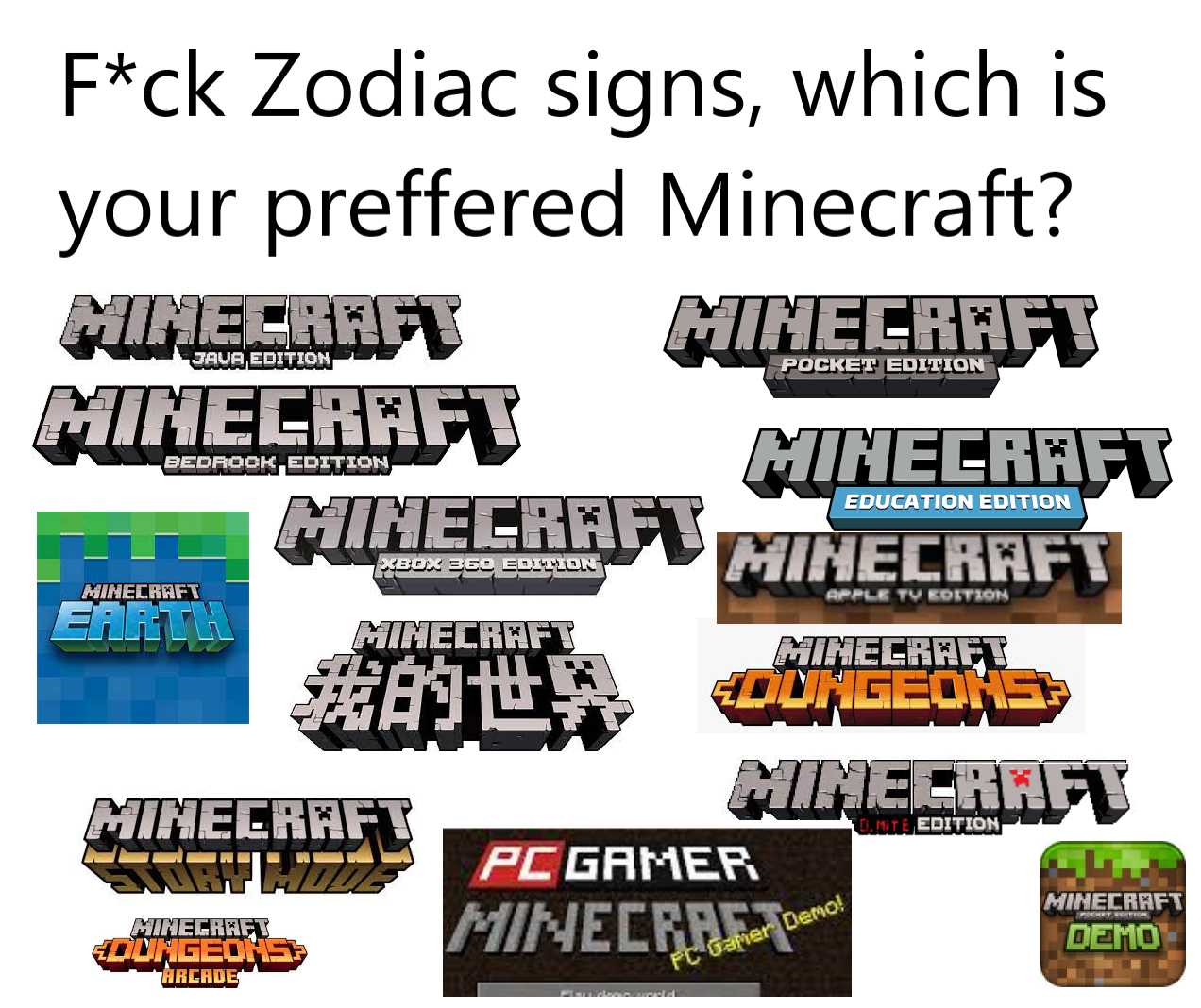 a group of different minecraft logos with the words pick zodiac signs, which is your preferred minecraft