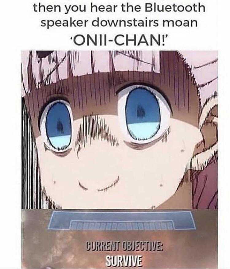 anime, blue - eyed, and meme when you hear the bluetooth oni - chan