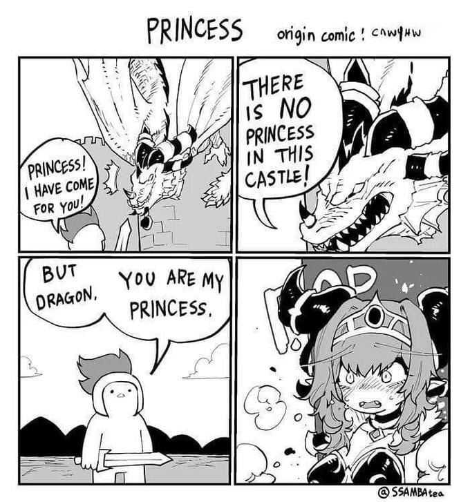 a comic strip with a cartoon of a princess and a dragon