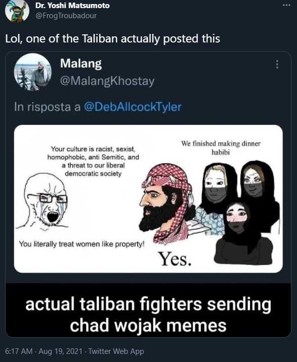 a screenshot of a tweee with a cartoon of two people in hijab