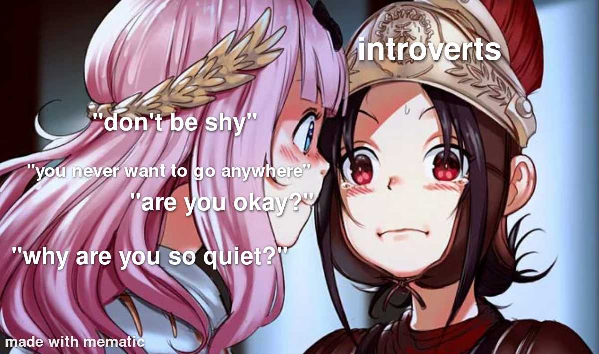 anime girl with pink hair and a helmet on looking at another girl