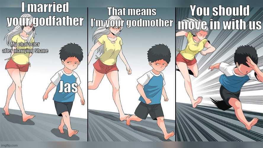 cartoon of a man and woman running together with a caption of a woman saying, i married a woodather