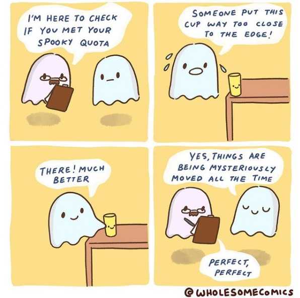 a cartoon of a comic strip with a ghost and a cup of coffee