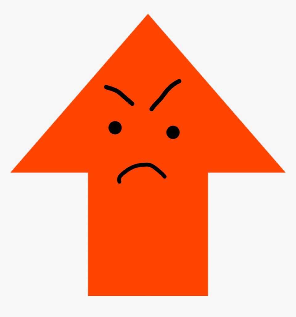 an orange arrow with a sad face on it