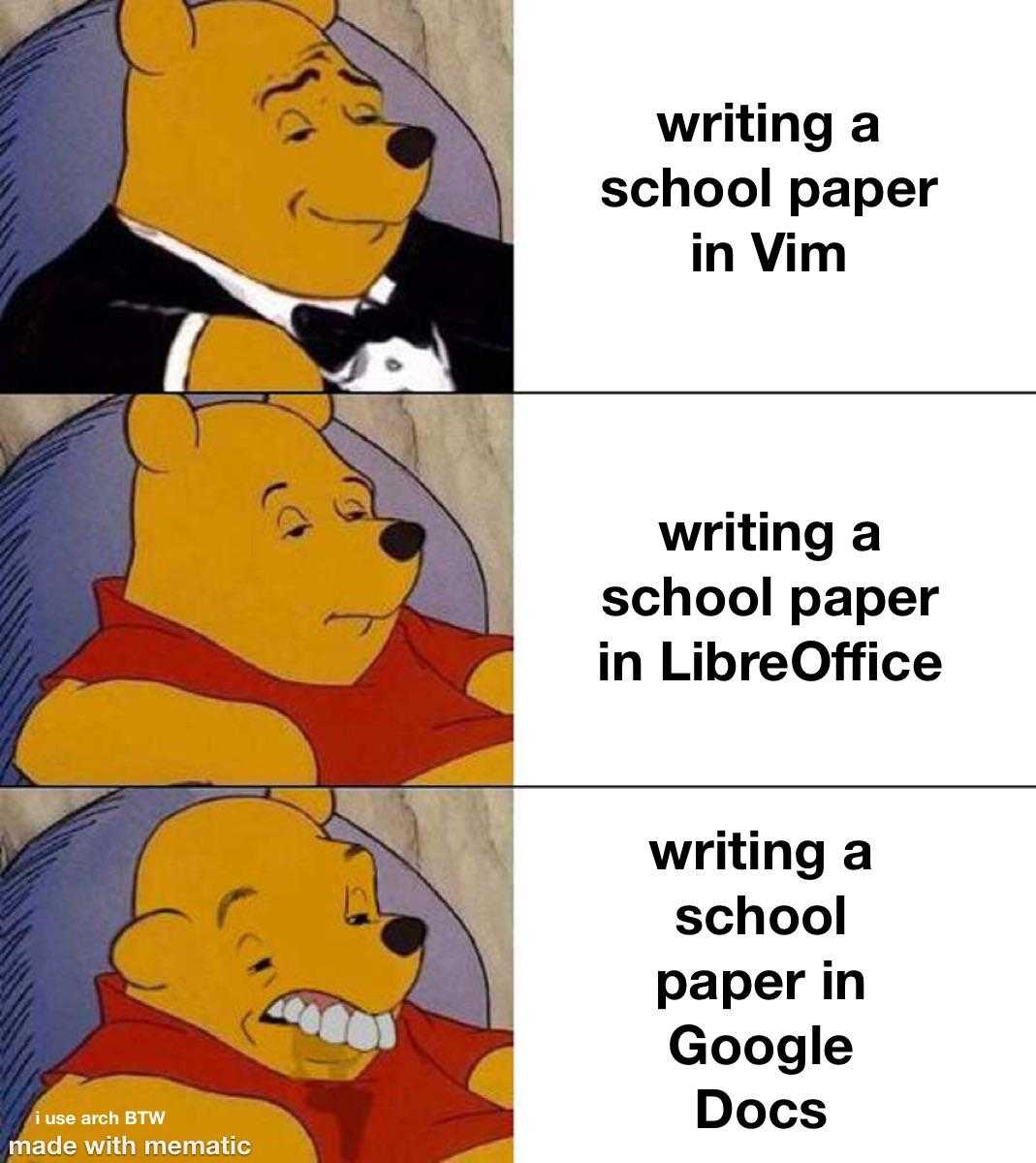 a cartoon of winnie the pooh writing a school paper in libri office