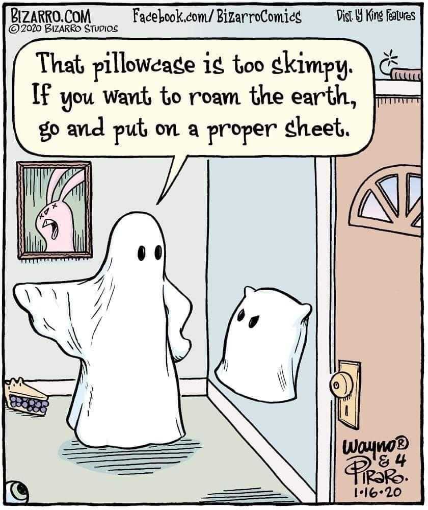 cartoon of a ghost looking at a pillow in a room