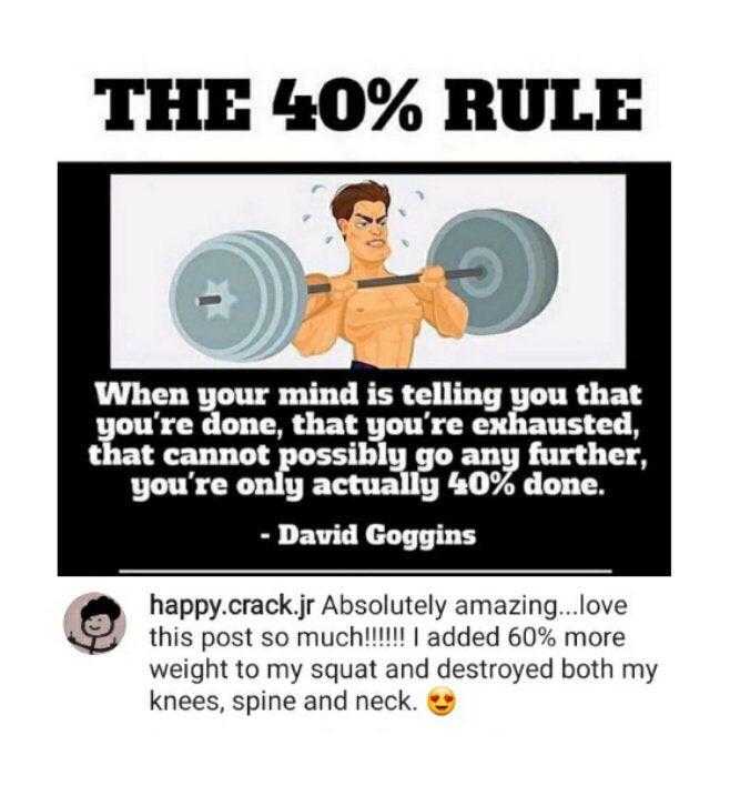 a cartoon picture of a man lifting a barbell with a caption that reads, the 40 % rule