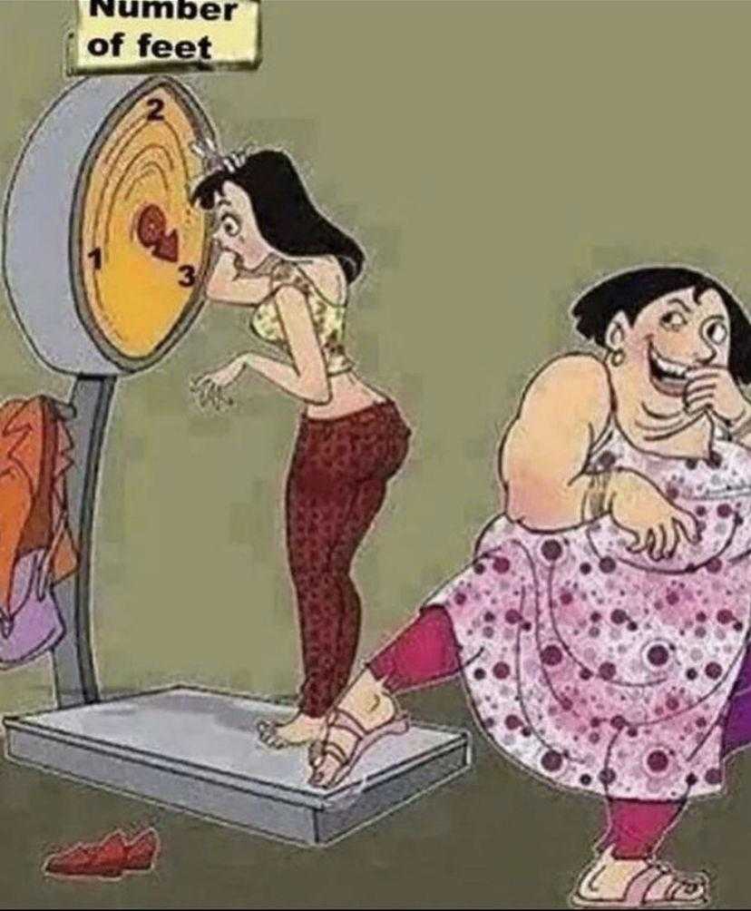 cartoon of a woman on a scale with a man on the scale