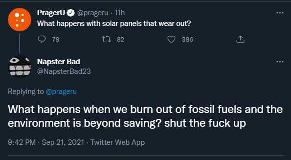 a screenshot of a tweet with a message about what happens when we burn out of fossil fuels and the environment is beyond being shut shut