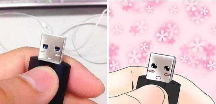 there are two pictures of a hand holding a usb device