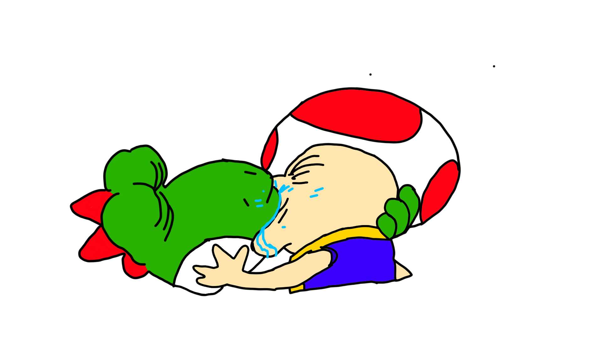 cartoon of a boy kissing a green frog with a red hat