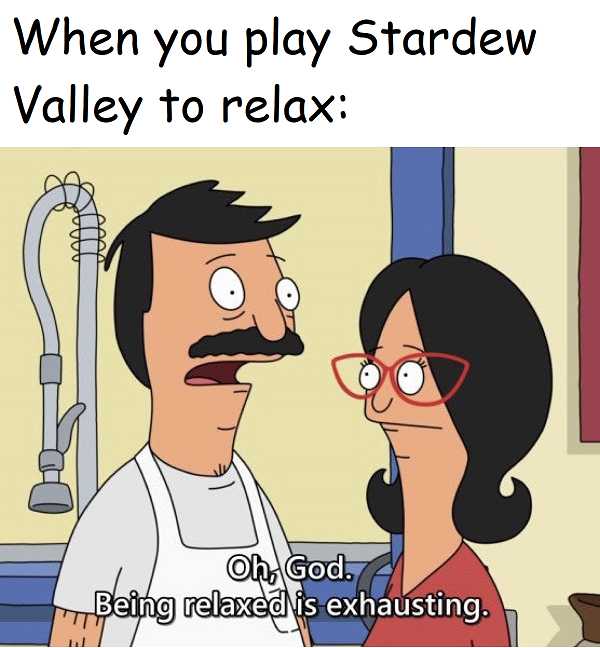 cartoon of a man and woman in a kitchen with a caption saying when you play star wars valley to relax