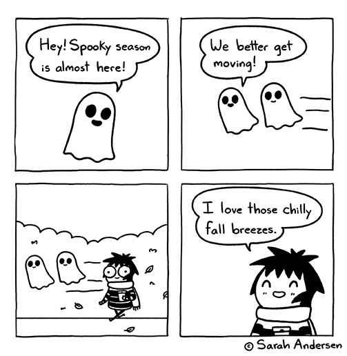 a comic strip with a cartoon of a ghost and a person