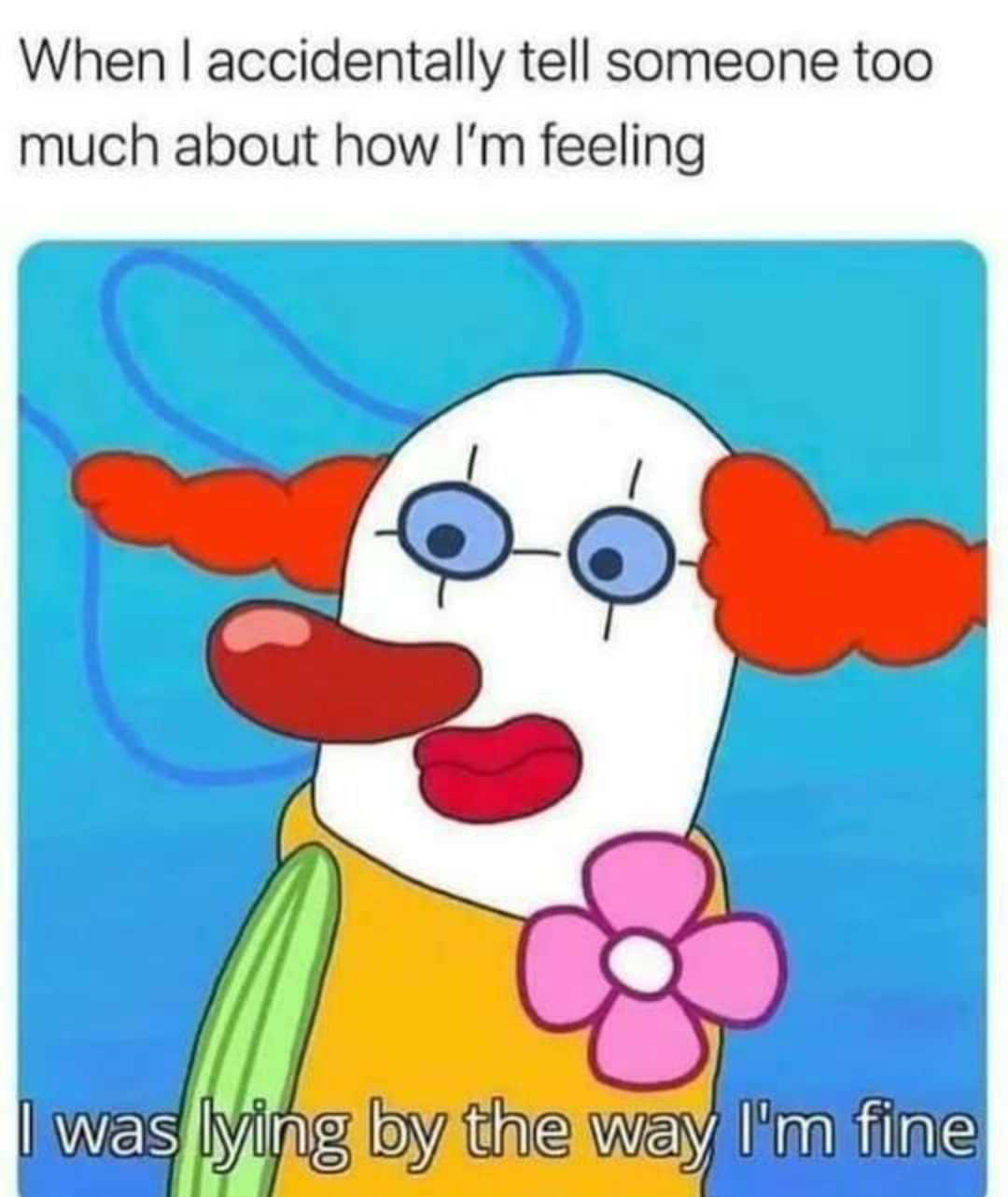 a cartoon picture of a clown with a flower in his mouth