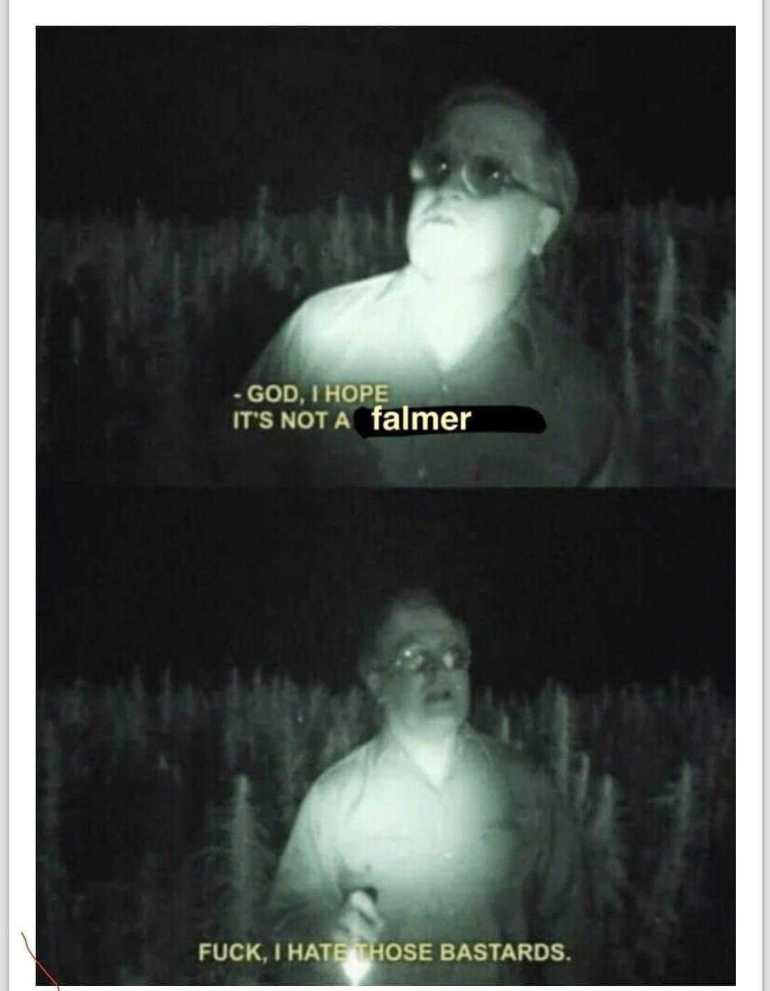 a close up of two pictures of a man in a field at night