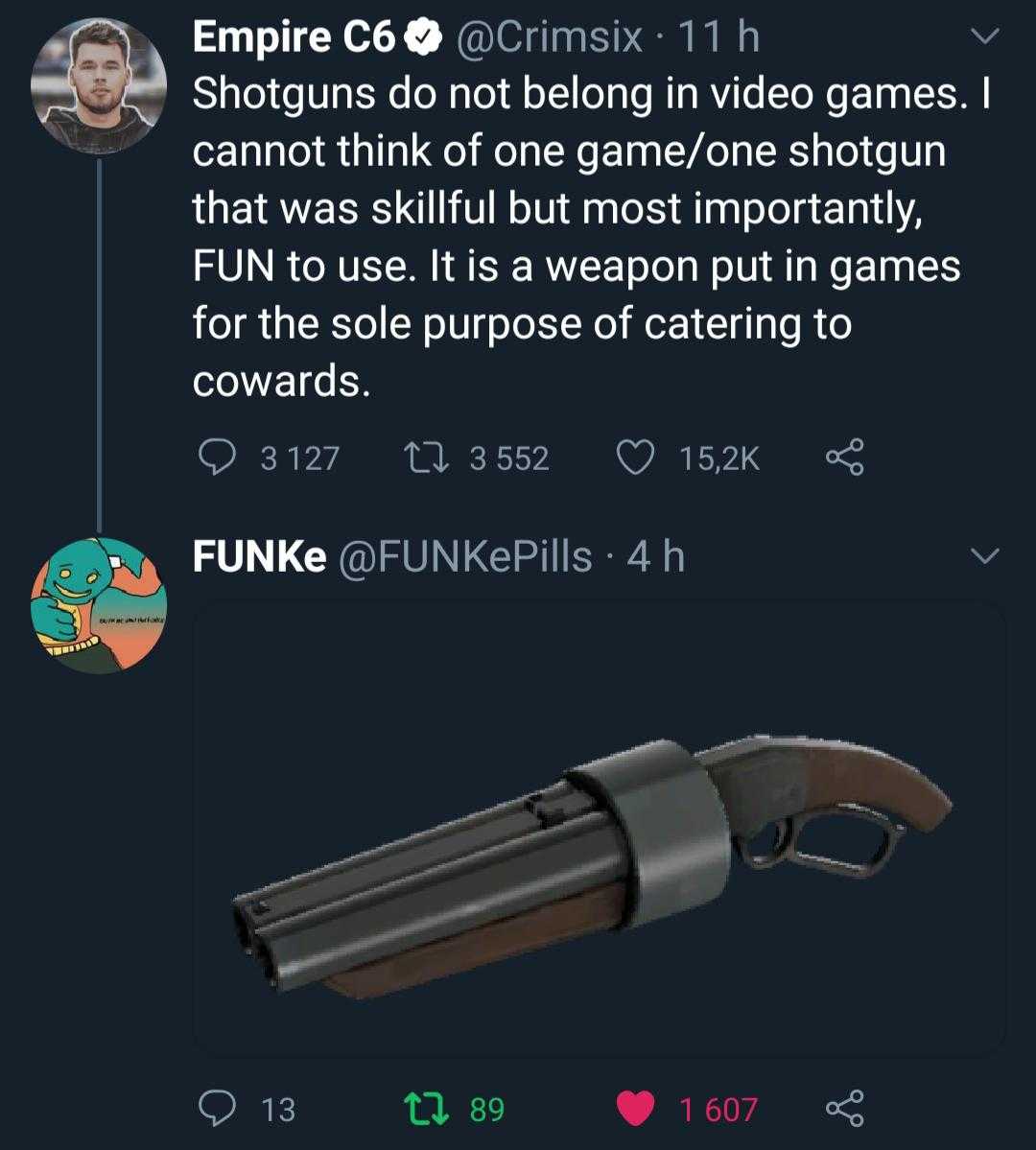 a close up of a gun on a dark background with a caption of a video game