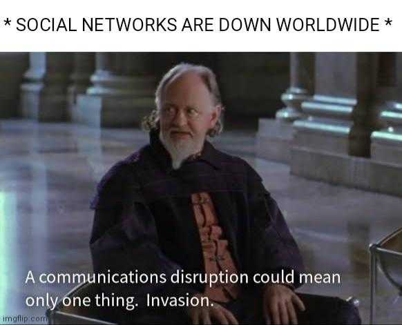 a man sitting in a chair with a caption that reads social networks are down worldwide