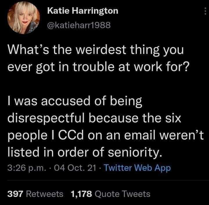 a tweet message from a woman who is not in trouble with her job