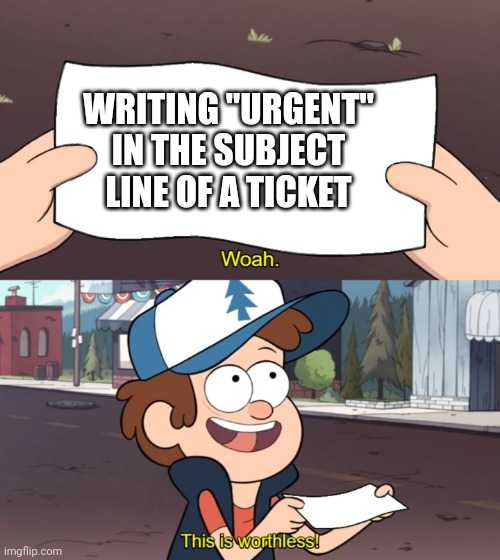 cartoon of a man holding a sign that says writing subject in the subject line of a ticket