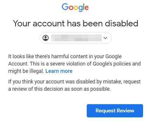 google account has been disabled