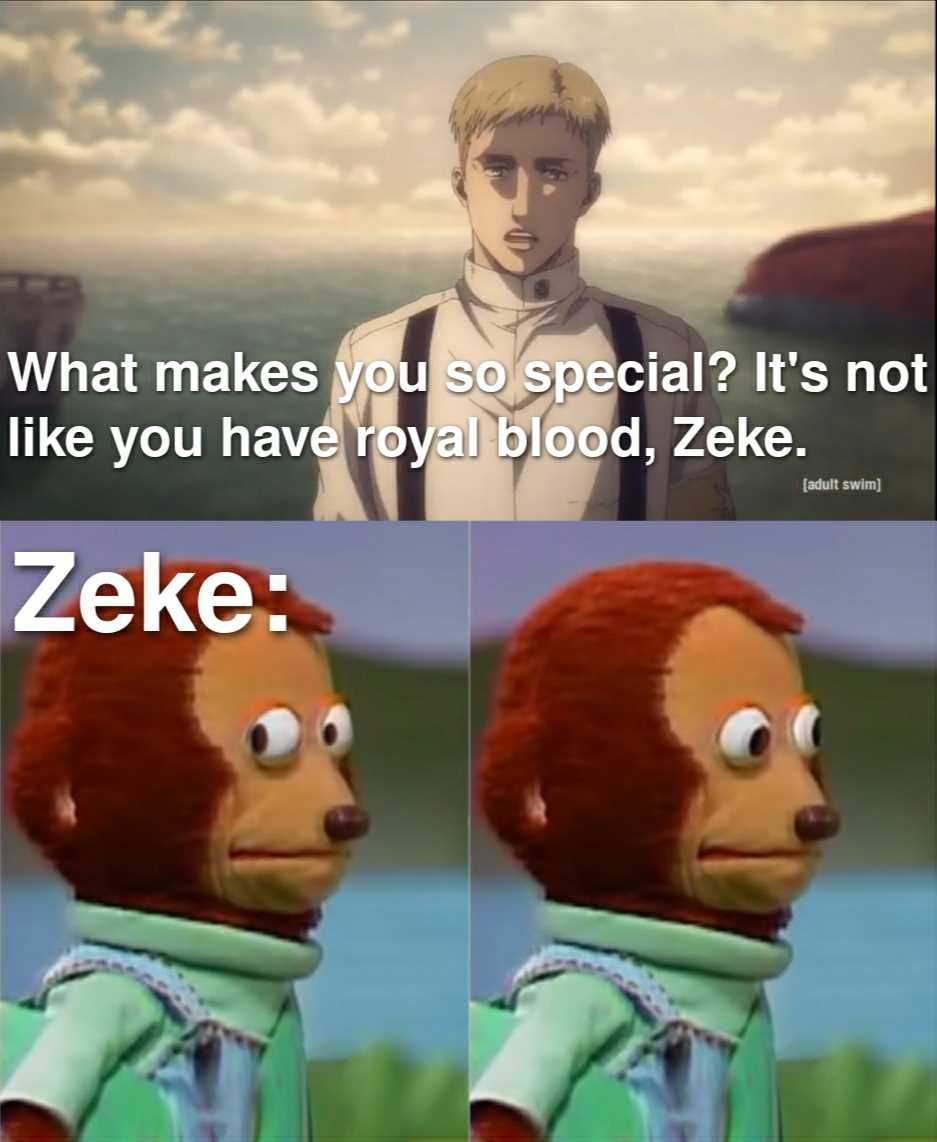 a cartoon picture of a man with a monkey face and a caption of zeke