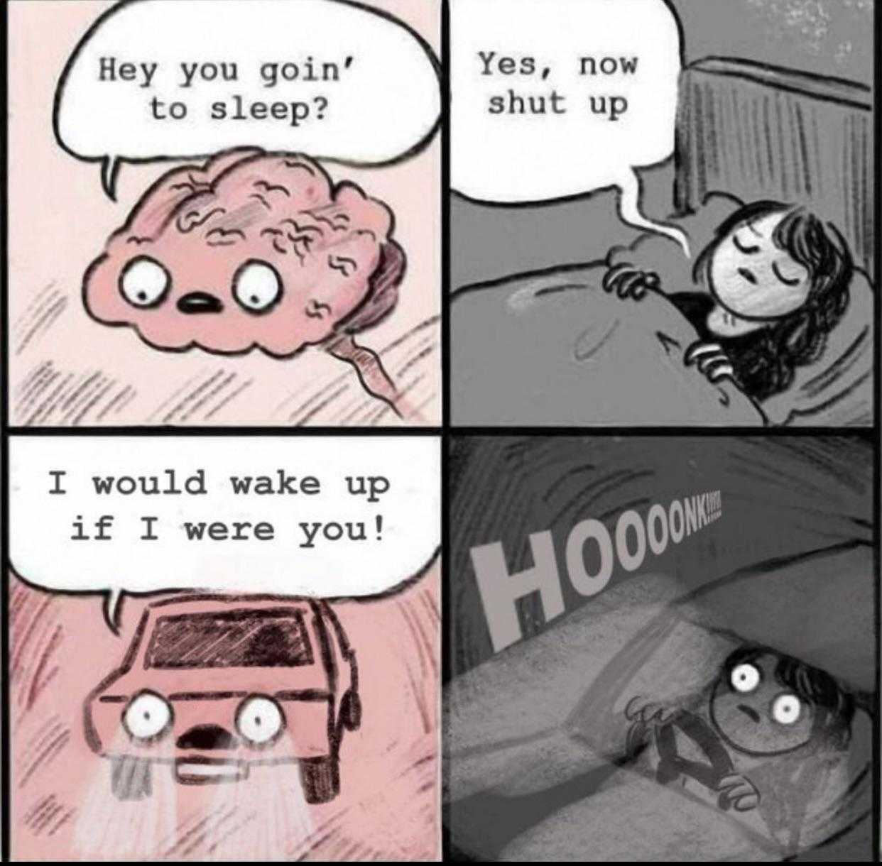 cartoon of a woman in bed with a car and a man in bed