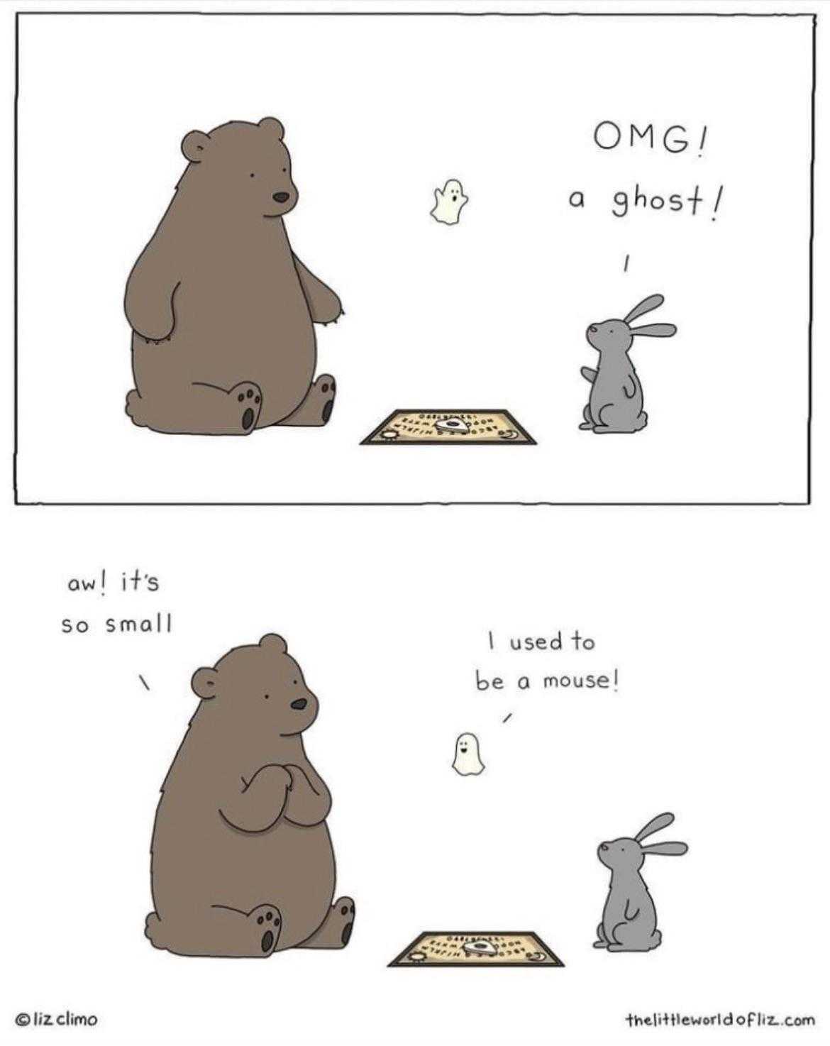 a cartoon of a bear and a rabbit eating food