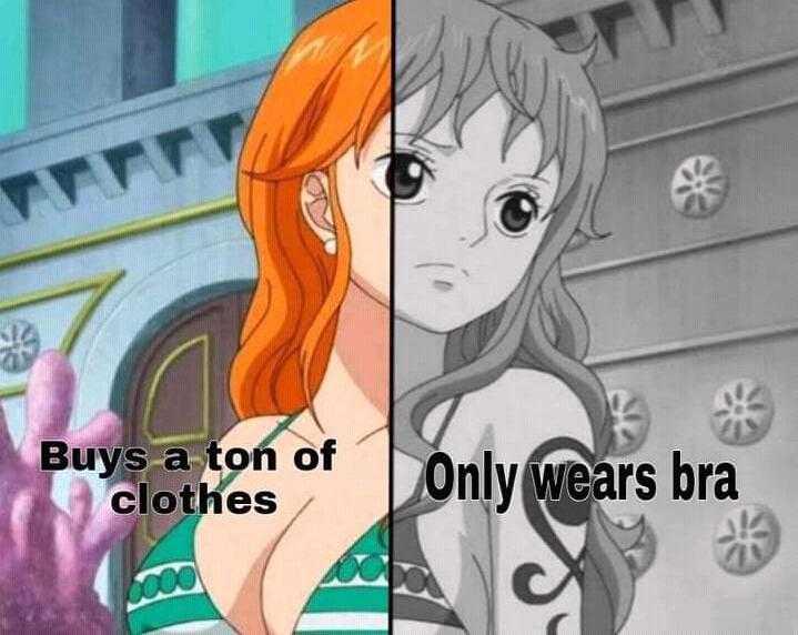 anime girl with red hair and green dress and a guy with orange hair