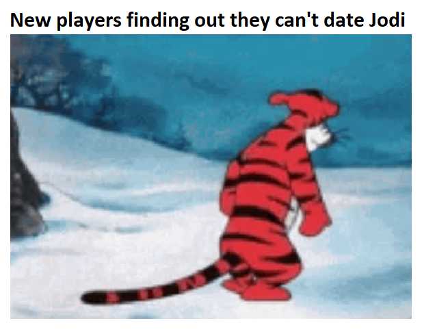 a cartoon tiger standing in the snow with a caption saying, new players filing out they can ' t