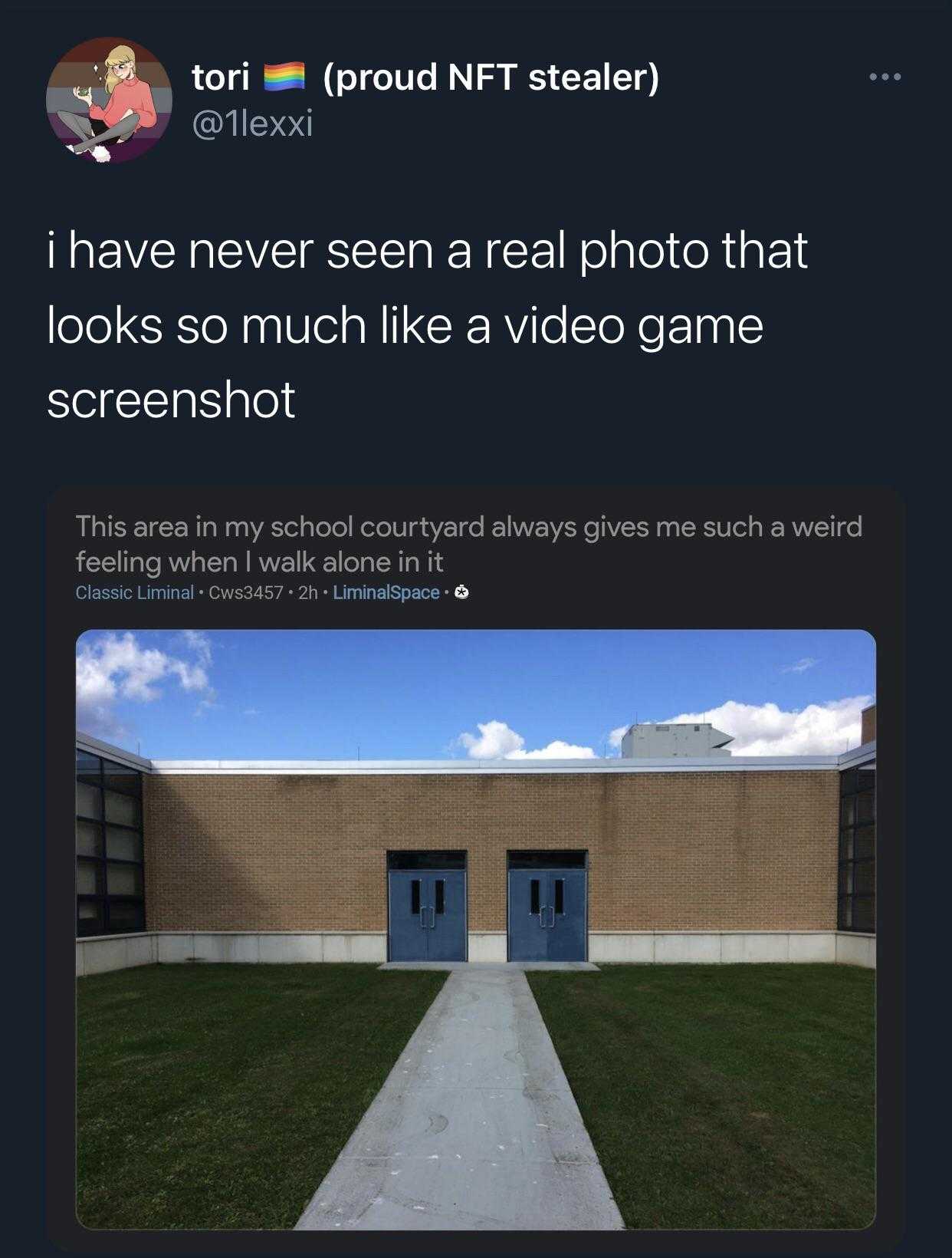 a screenshot of a building with a video game coming out of it