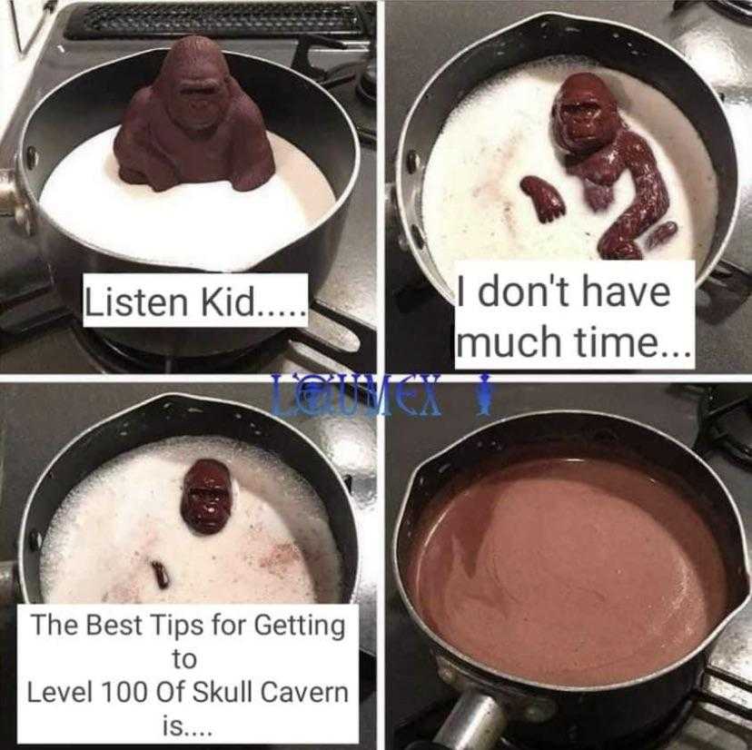 four pictures of a pan with a chocolate covered monkey in it