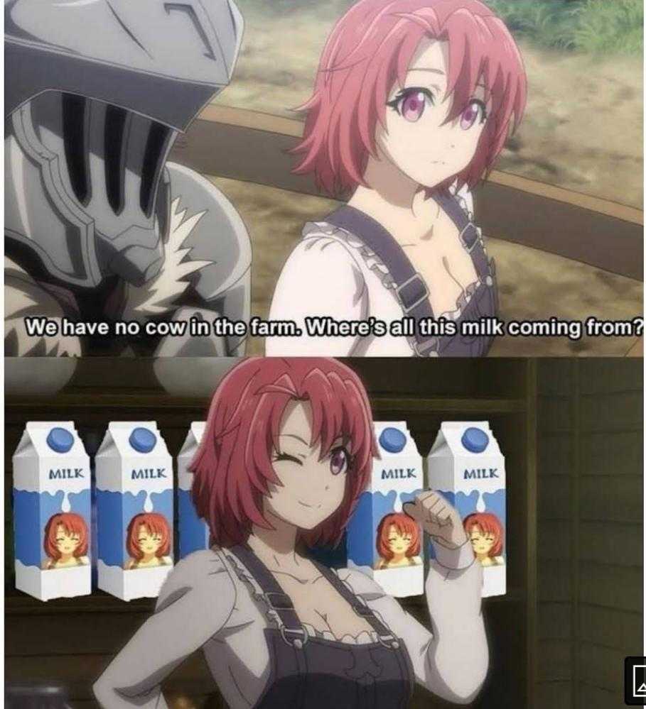 anime girl with red hair and a helmet on holding a milk carton