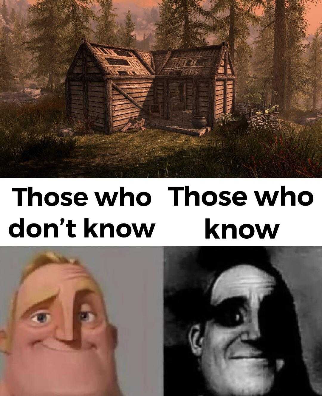 there are two pictures of a man with a house in the background