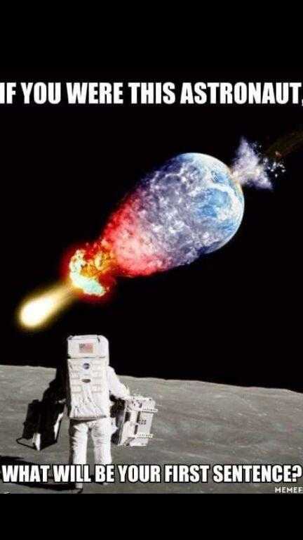 a picture taken from the moon with a rocket shooting a red and blue object